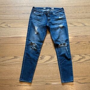 AG Adriano Goldschmied Distressed Dark Blue Skinny Jeans